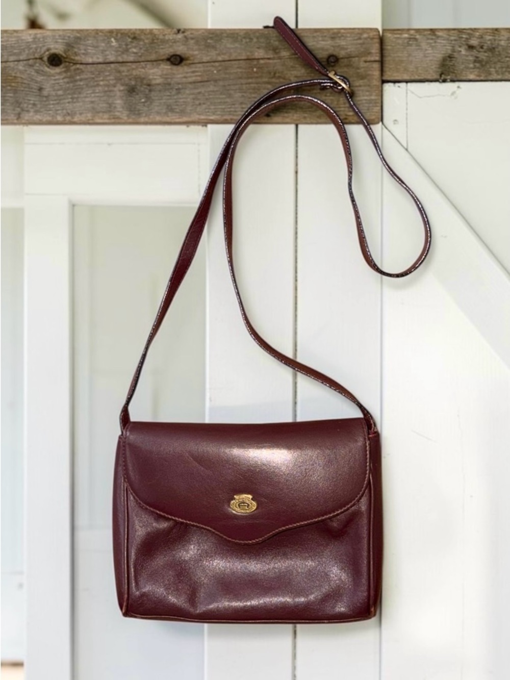 Vintage Etienne Aigner Wine Leather Classic Burgundy Flap Crossbody Bag